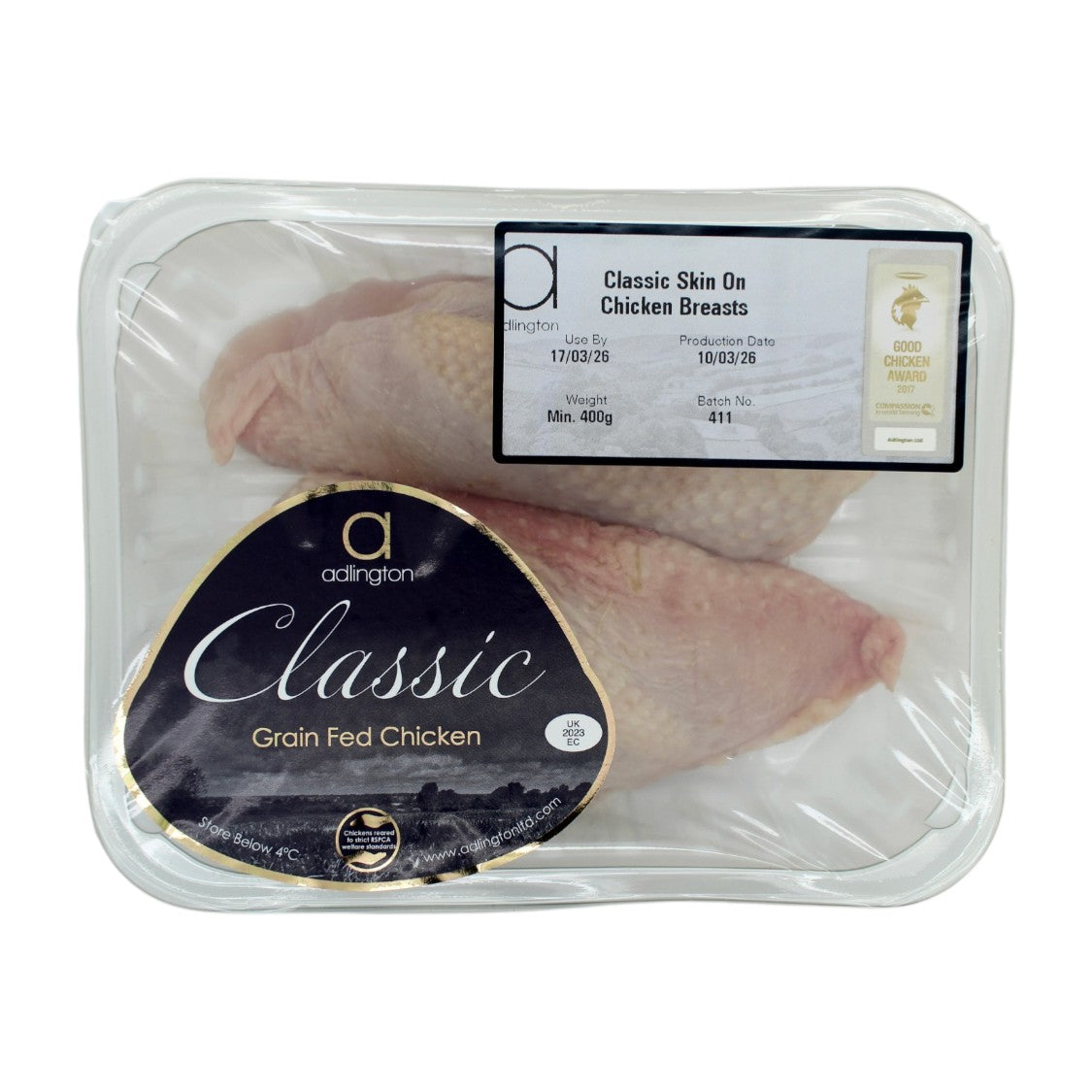 Adlington - Classic Range Chicken Breast Skin On Fillets (430g)