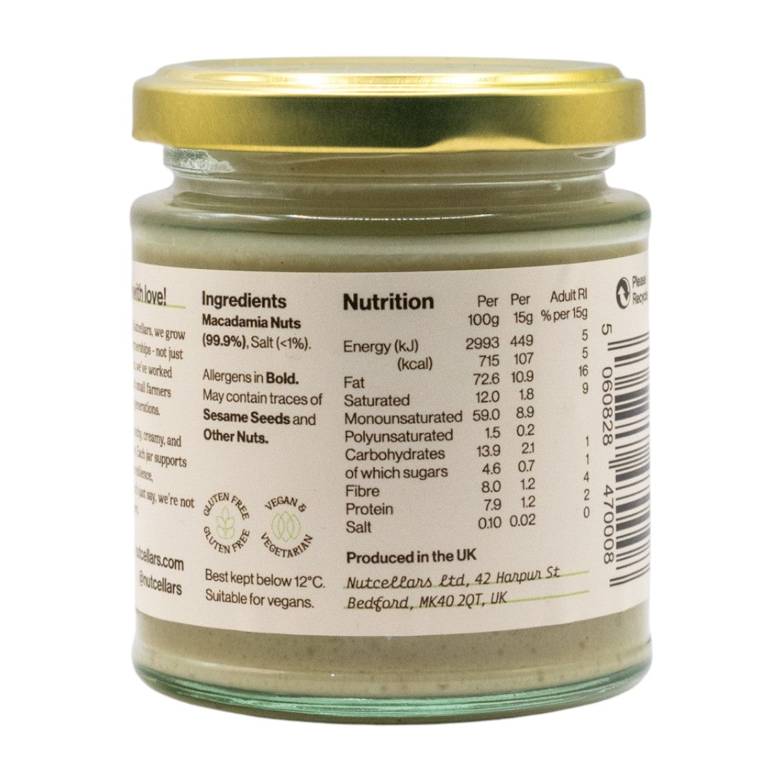 Nutcellars Ltd - Crunchy Macadamia Nut Butter (170g)