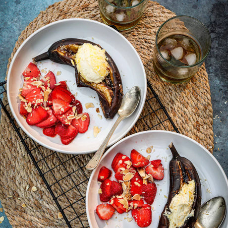 Baked Banana & Rum-Soaked Strawberries