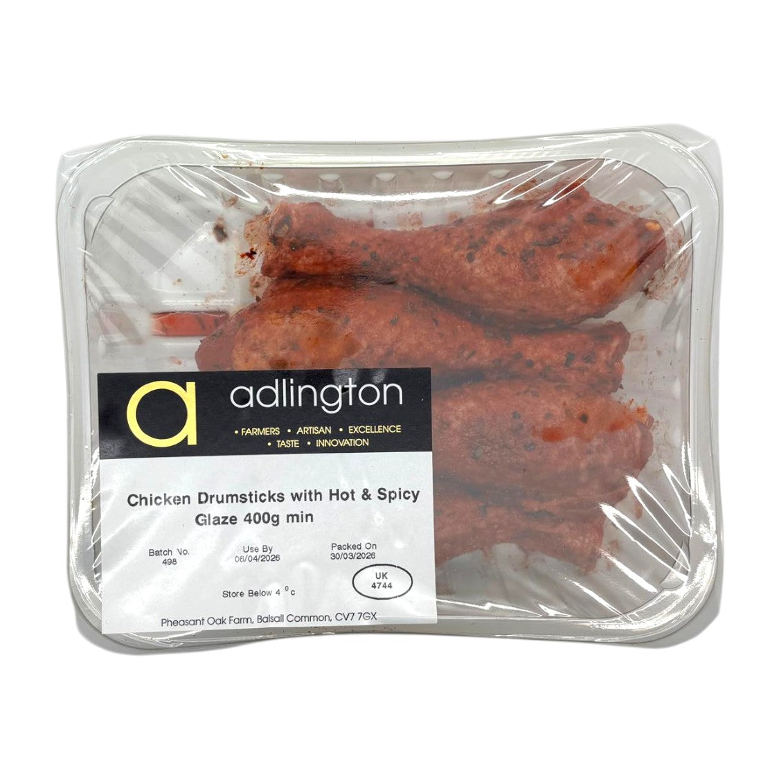 Adlington – Classic Range Hot and Spicy Chicken Drumsticks (Min 400g)