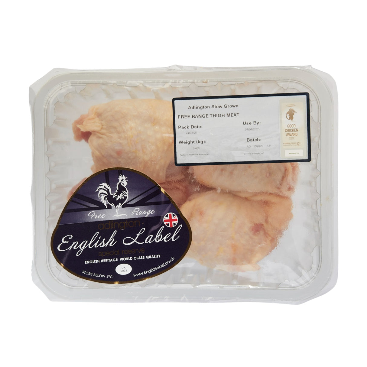 Adlington - English Label - Free Range Skin on Boneless Chicken Thighs (4 Thighs)