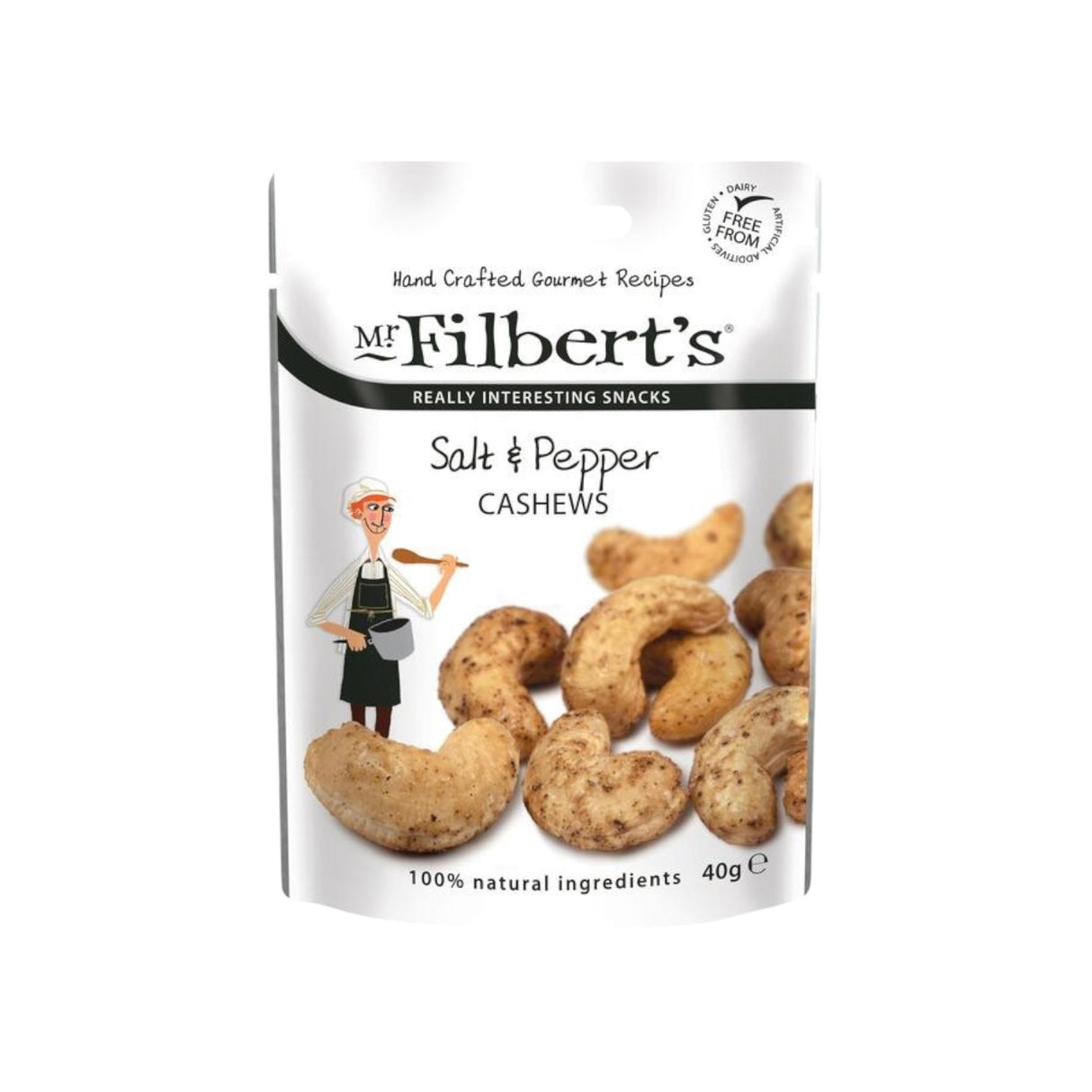 Mr Filberts - Pocket Snacks - Salt & Cracked Black Pepper Cashews (40g)